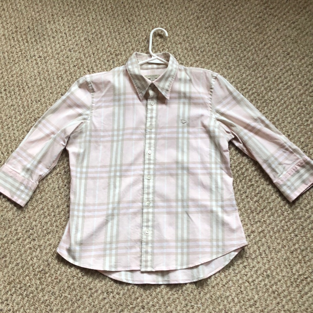Burberry Pink Plaid 3/4 Sleeve Collard Shirt